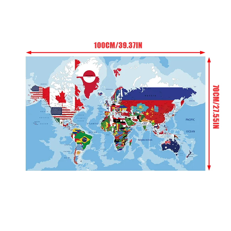 Mapa del mundo de 100x70cm, pintura en lienzo de vinilo, póster artístico decorativo, decoración de pared de salón escolar, suministros escolares de oficina