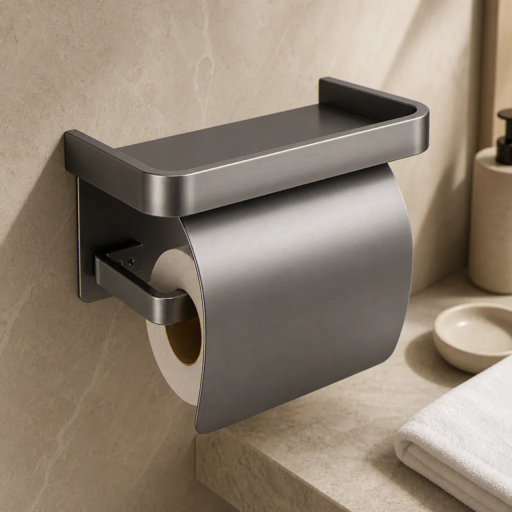 

Self Adhesive Toilet Paper Roll Holder with Storage Rack Perforated Installation Tissue Holder Toilet Paper Holder JJ0483