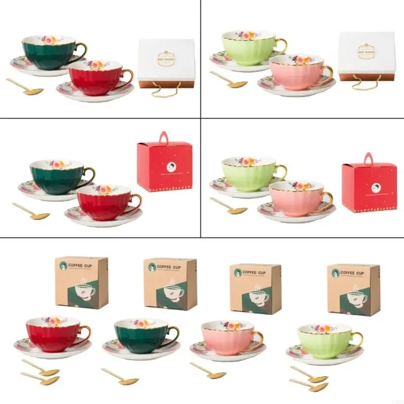 G99A Luxurious Ceramic Coffee Cup Set European Light Luxurious Ceramic Cup & Saucer Set for Breakfast and Teas Time
