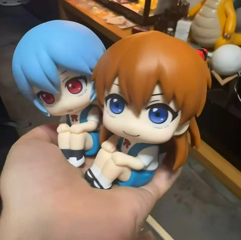 EVA Evangelion Rei Ayanami Asuka Chibi Figure, Cute Big Head Sitting Anime Figures, Car Dashboard Ornament Kawaii Decoration view 2
