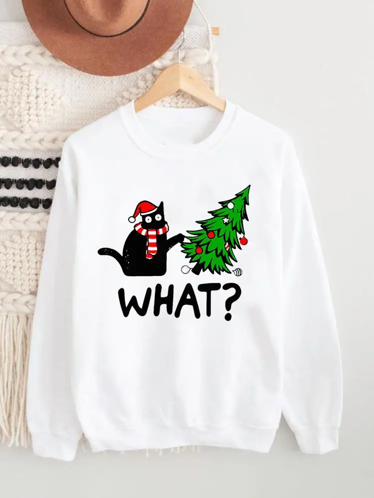 

Christmas O-neck Fashion Clothing Holiday New Year Fleece Cat Cartoon Trend Cute 90s Pullovers Female Women Graphic Sweatshirts