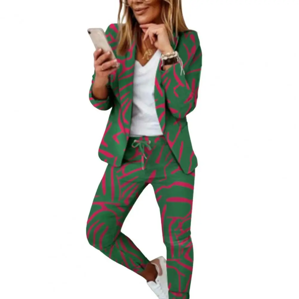 Set jaket celana panjang Slim Fit, jaket panjang Formal motif kotak-kotak elegan untuk wanita, jaket Slim Fit dengan elastis untuk dipakai