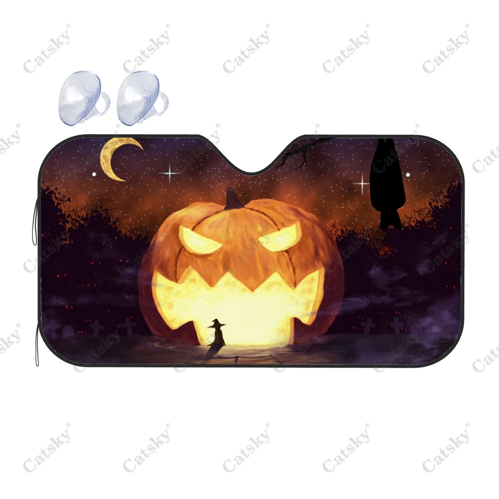 Halloween Pumpkin Print Car Accessories Windshield Sunshade Foldable Sunvisor Protect Sunshade for Car SUV Gift for Car Lover