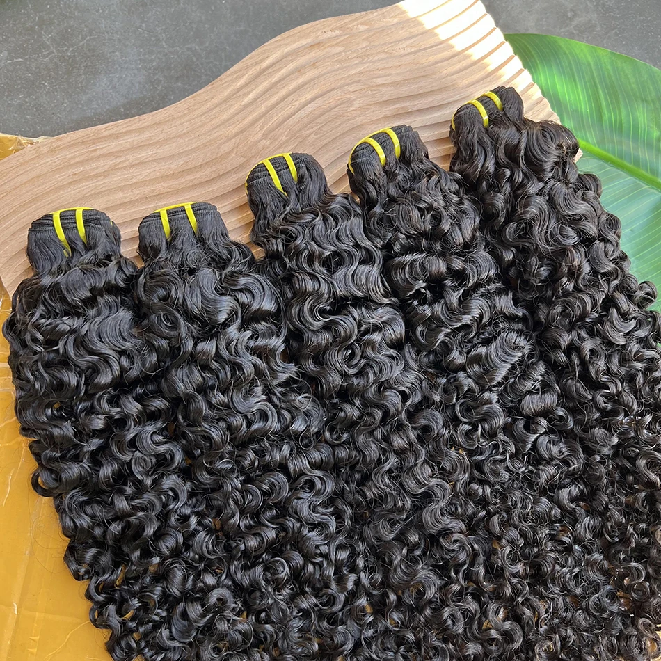 Birmese lockiges Echthaar-Bündel # 1B natürliche Farbe gewellt rohes reines Haar Weave Extensions federnd lockiges 100 % Echthaar für Frauen – Detail 3