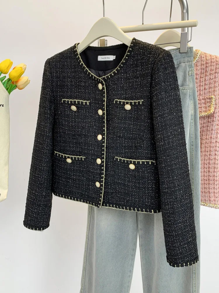 

French Style Women Autumn Winter 2024 High-end Vintage Fashion Tweed Jackets Ladies Small Fragrant Tweed Coats Woolen Outerwears