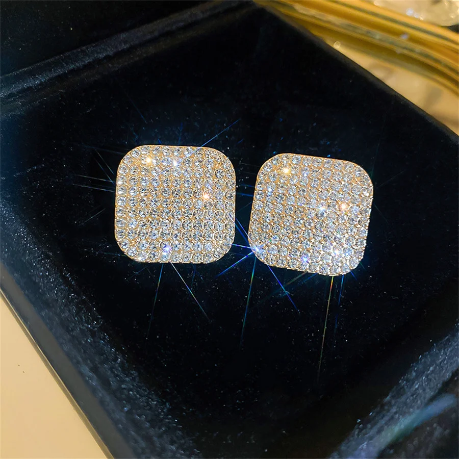 FYUAN Geometric Stud Earrings for Women Square Oval Rhinestone Earrings Party Weddings Jewelry