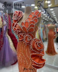 Luxury 3D Flowers Orange Evening Dress For Black Girls Dubai Women Wedding Guest Party Dinner Gowns Robes De Soirée Custom Made