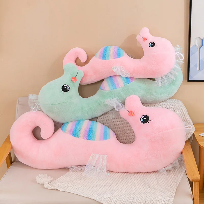 New colorful seahorse plush toy long nap pillow office cushion seahorse toy for girls