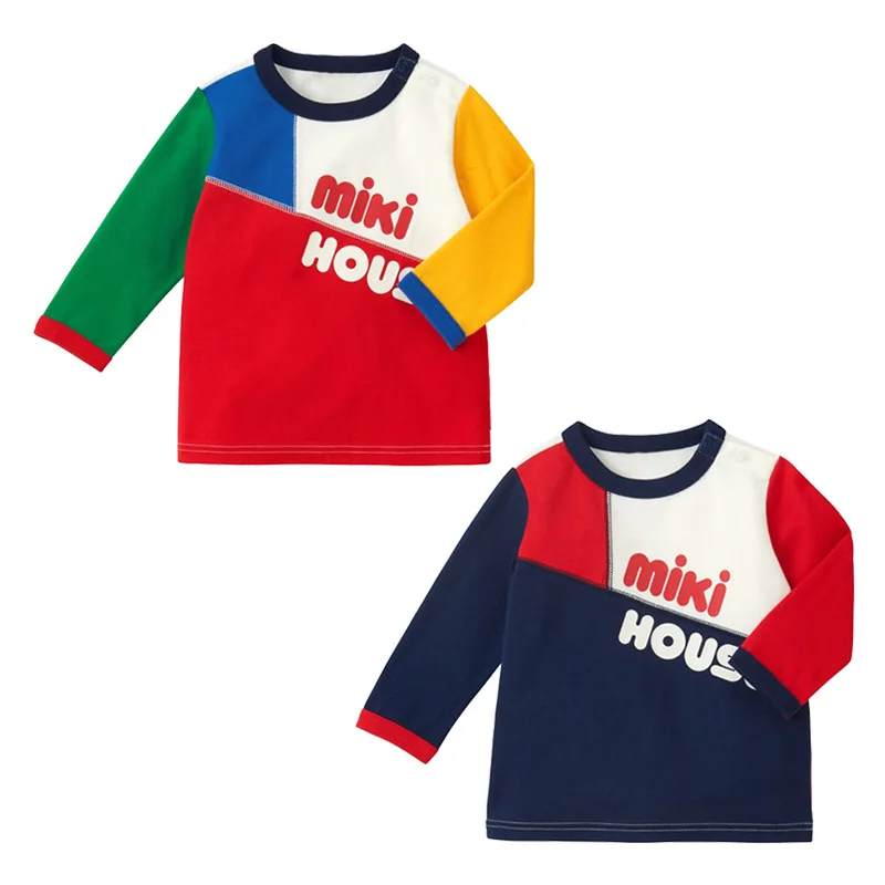 

Japanese Spring Children's Casual T-shirts Boys Tees Girls' Tops Letter-block Long-sleeved T-shirt Bottom Boy Clothes Poleras