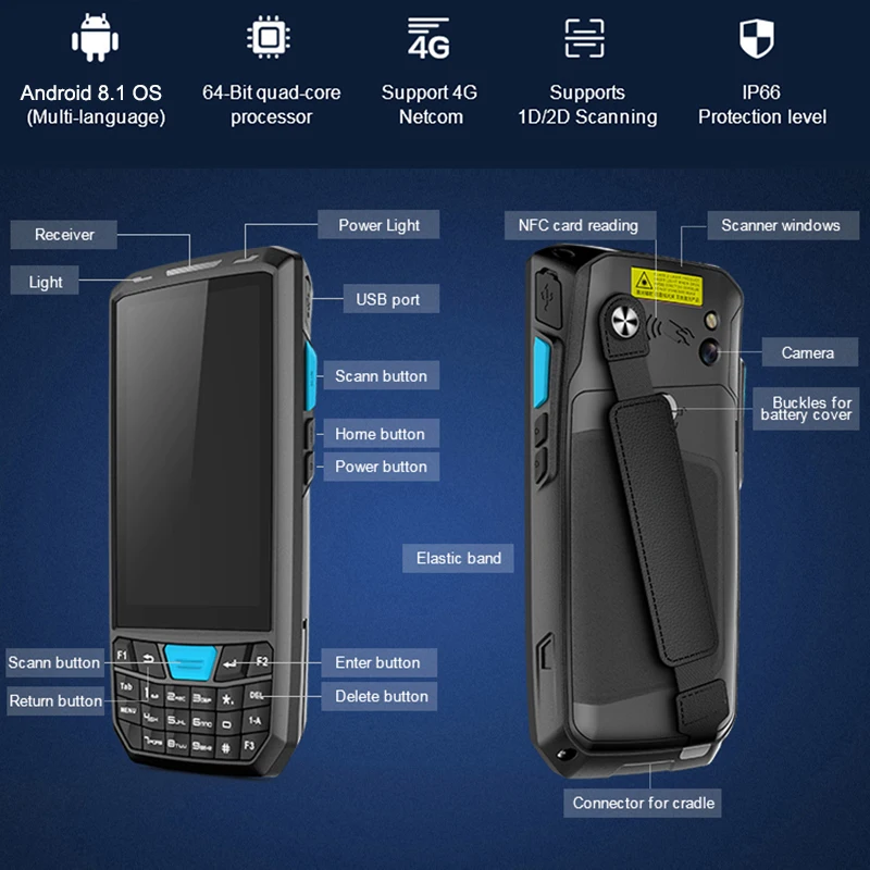 Pda industrial del dispositivo móvil del PDA del lector de código de barras inalámbrico portátil de Android 1d 2D