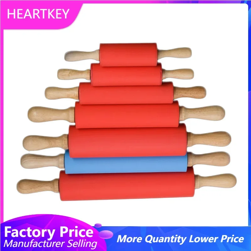 Silicone Rolling Pin Wooden Handle Non-stick Pastry Dough Flour Roller Kitchen Baking Cooking Tools