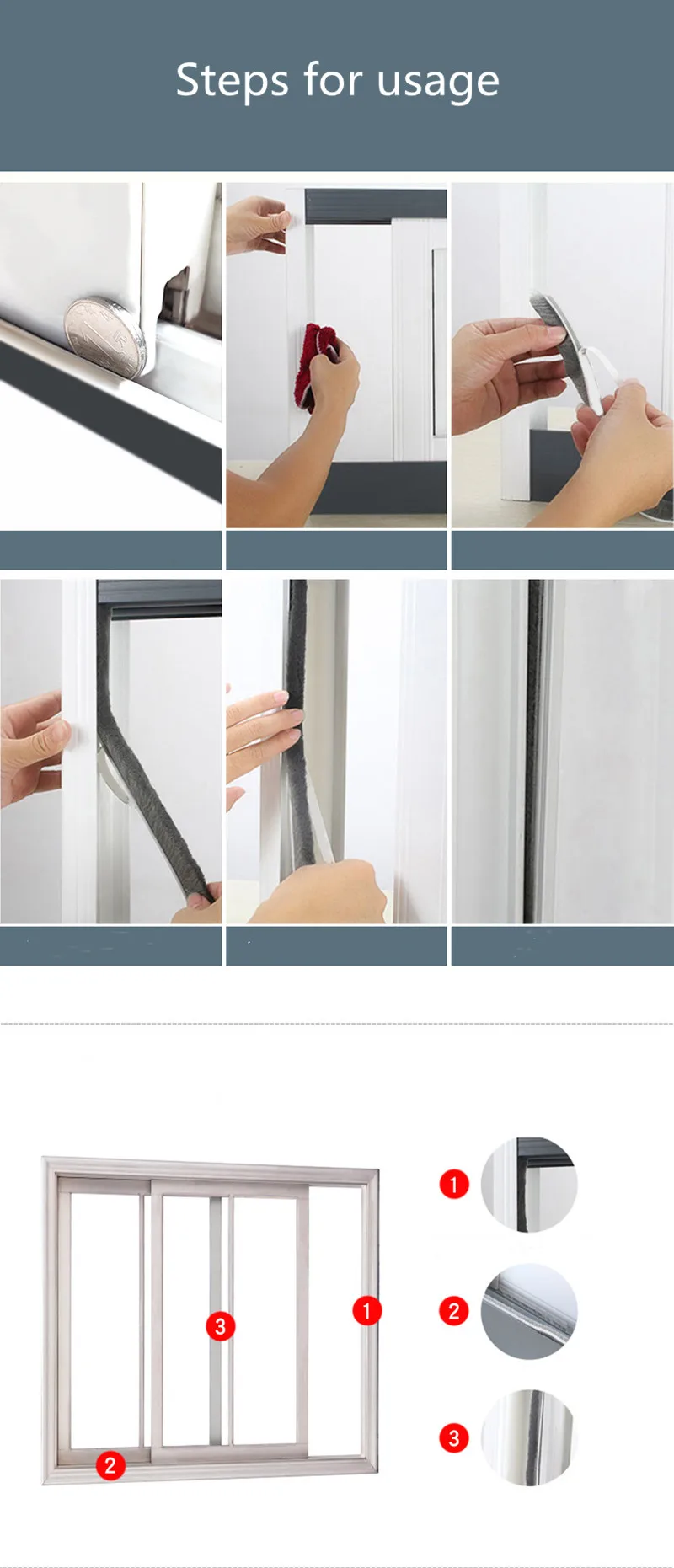 3meter/5Meter Pinsel Streifen Selbstklebende Tür Fenster Abdichtung Streifen Hause Tür Fenster Sound Isolierung Wind-beweis Streifen Dichtung – Detail 18