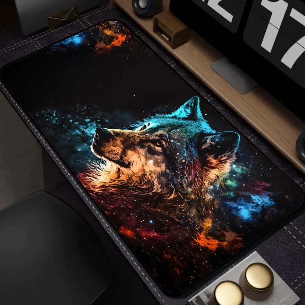 Colorful Galaxy Wolf Large Mouse Pad XXL, Non-slip Rubber Desk Mat with Lock Edge, Gaming/Office Extended Keyboard Mat