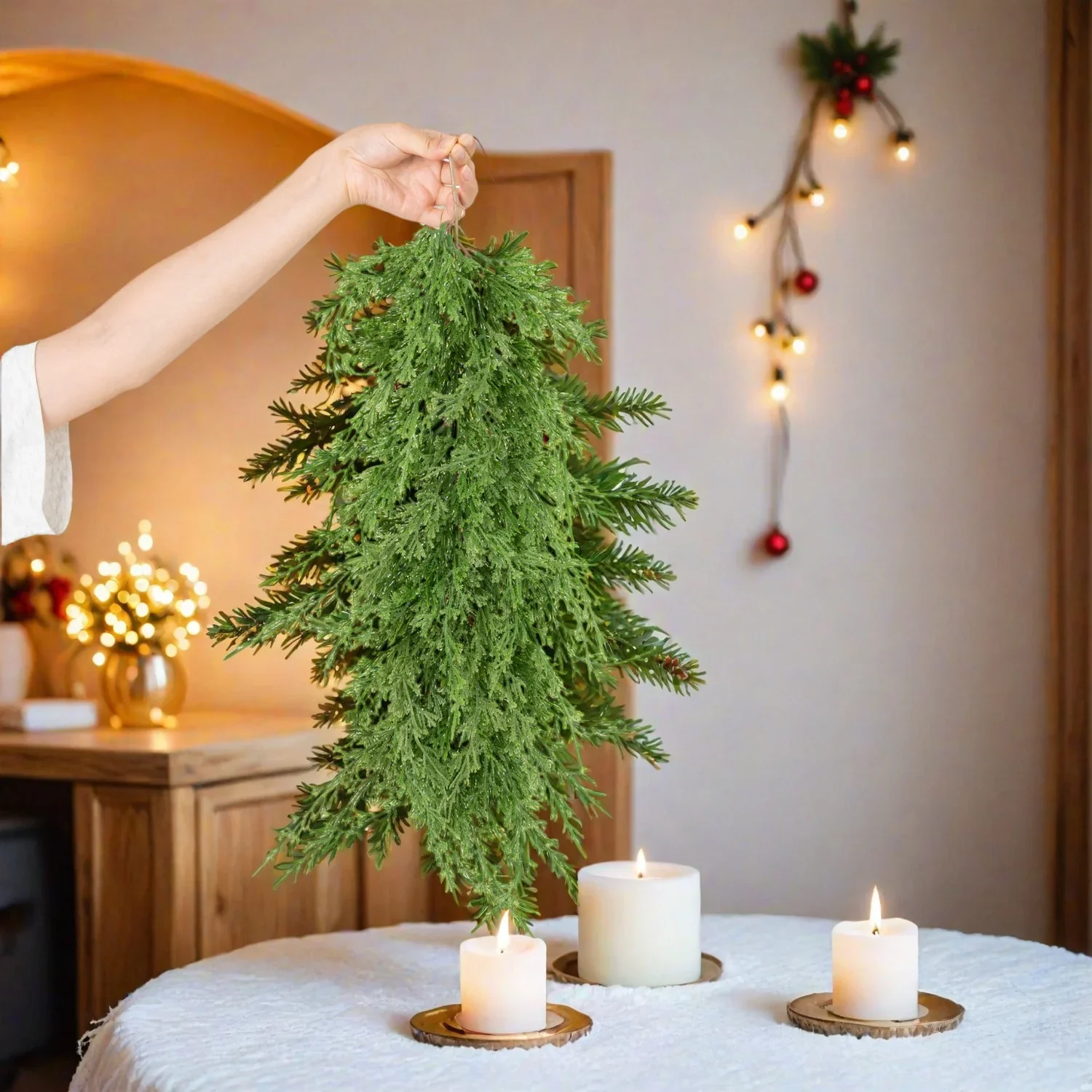 60 سنتيمتر عيد الميلاد الأرز جارلاند فروع الصنوبر الاصطناعي الأخضر فو الأرز الصنوبر جارلاند ل عباءة الموقد ديكور المنزل #5