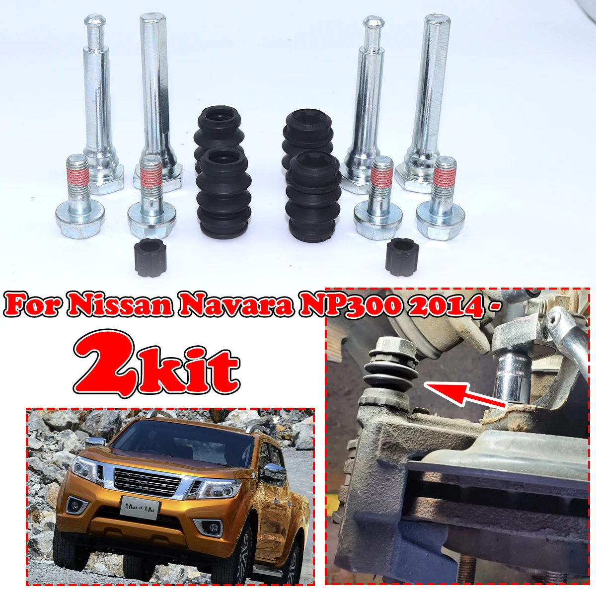 

14pc Front Car Brake Caliper Slider Guide Pins Bolt For NP300 Navara D23 Cube Z12 Leaf ZE1 Disc Housing Bellows Sleeve Boot Seal