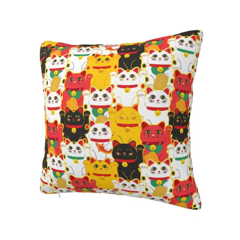 Custom Maneki Neko Waving Cushion Covers Velvet Lucky Cat Japanese Charms Pillow for Sofa Square Pillowcase Home Decorative