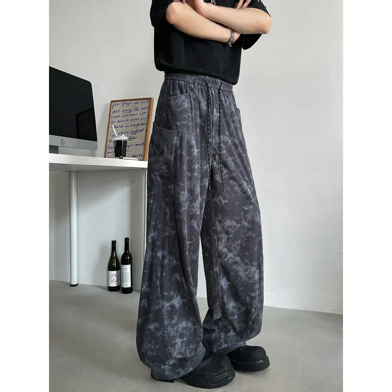 Black Corduroy Pants Men Fashion Retro Casual Pants Streetwear Men Hip-hop Loose Wide Leg Pants Mens Vintage Trousers M-2XL
