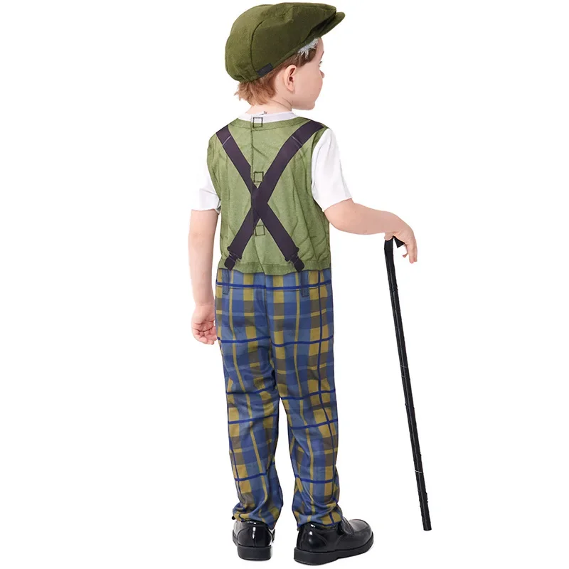 Conjunto de pantalones a cuadros para niños y niñas, traje de juego de rol, gorro, gafas, mono, Cosplay, Halloween