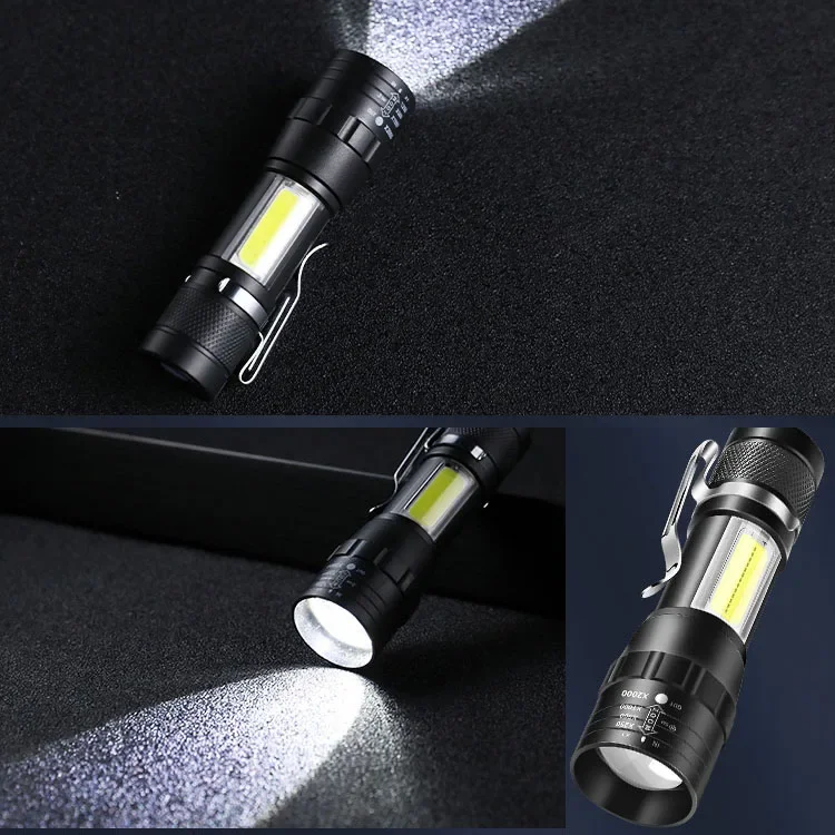 T6 COB Light Flashlight Rechargeable Portable LED Flashlight Built-in Battery Zoom Flash light 3 Mode Waterproof Emergency Torch