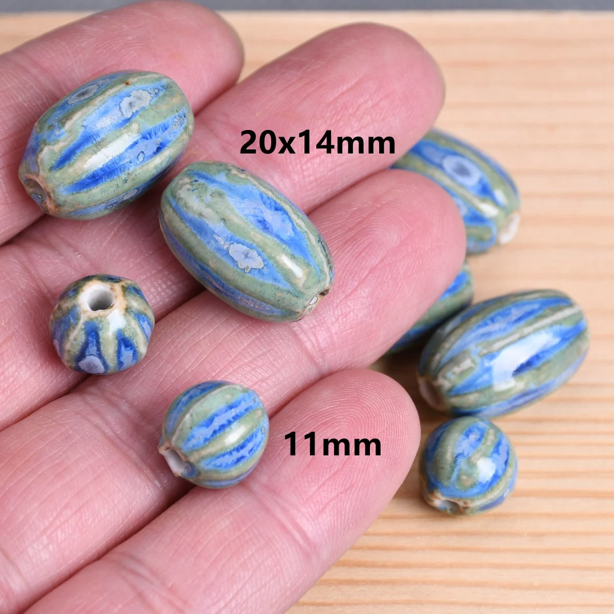 

Fambed Blue 10pcs Round/Oval Pumpkin Shape 11mm/20x14mm Handmade Ceramic Porcelain Loose Beads For Jewelry Making DIY Findings