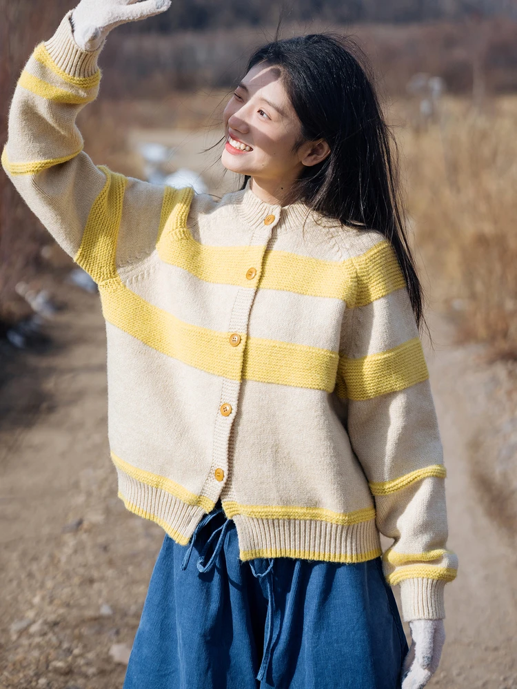 

Вязаный свитер ручной работы Jaet Thi: теплый, ярко-желтый, осенне-зимняя верхняя одежда для женщин, модный, для повседневной носки, с длинными рукавами