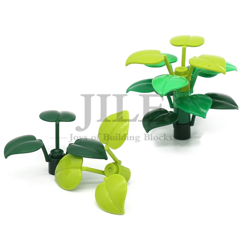 50 Stück MOC 6255 Pflanzenstiel mit Noppen und 3 großen Blättern, Baumstamm-Bausteine, kompatibel mit tropischem Wald-Garten-Bausteinspielzeug