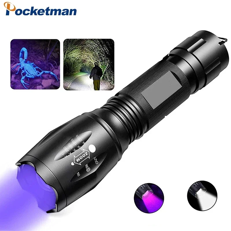 

Powerful LED Flashlight Red/Blue/Green/UV Light+White Light Multifunctional 2 In 1 Telescopic Zoom Flashlights Waterproof Torch