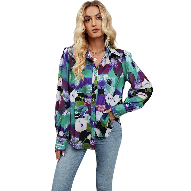 Fashion Casual Loose Print Shirt Blouses Women 2024 New Button Long Sleeves Cardigan Shirts Autumn Winter Women's Boho Shirt Top