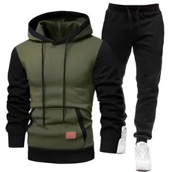 2024 Spring And Autumn Men's Sports Suit Fleece Lined Hooded Sweatshirt + Sweatpants 2 Sets Leather Label Embroidery Men's Wear