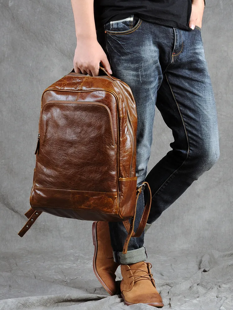 Mochila Moderna para Hombre, Maletín de Cuero Genuino, Bolso de Hombro para Oficina, Viajes, Portátil, Negocios, Deportes