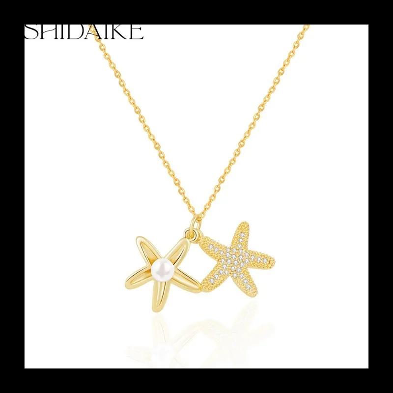 

Times Guest Explosive Starfish Zircon Necklace Fashion Versatile Women's 18K Light Luxury Literature and Art Factory Str