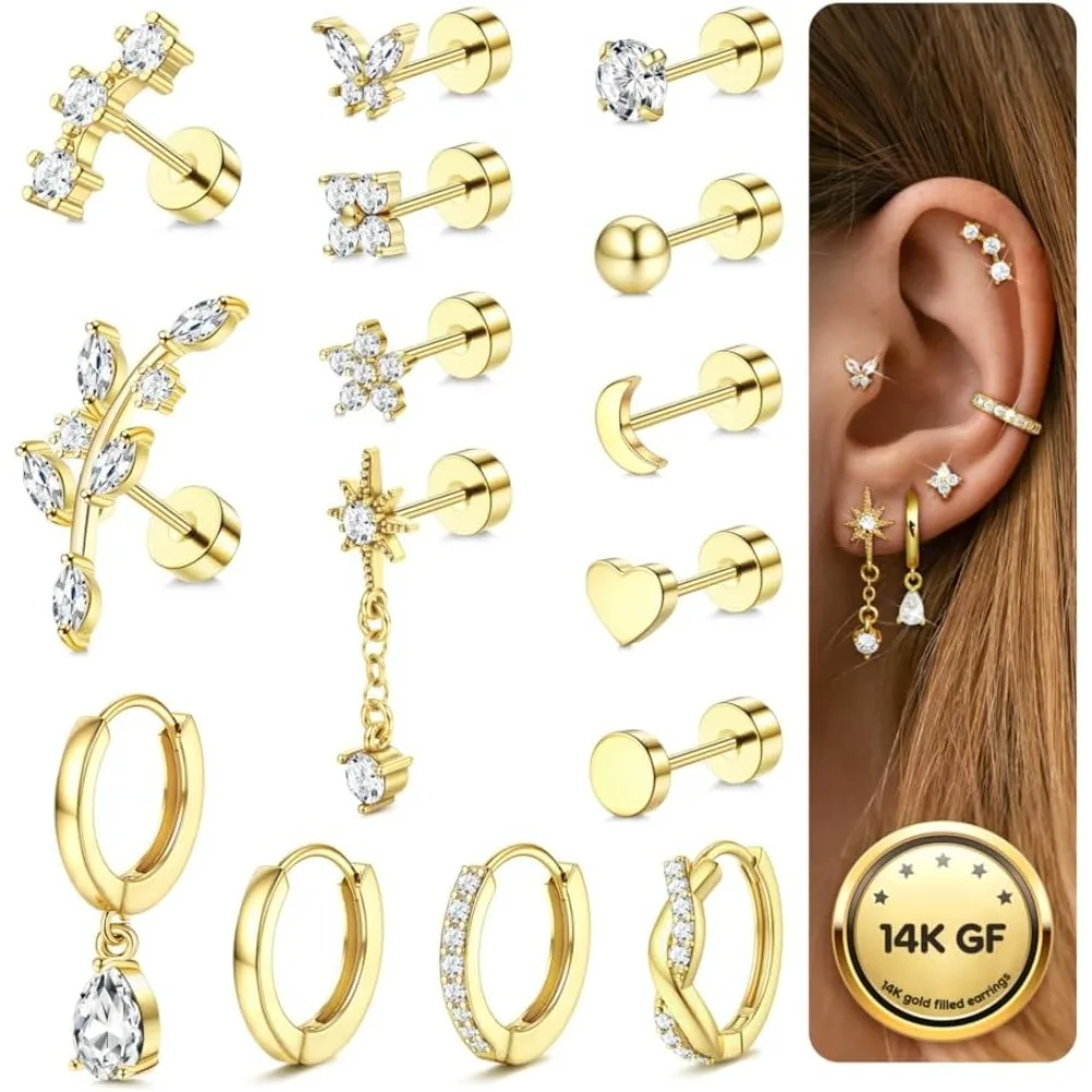 Drperfect 20G Knorpel-Ohrringe für Frauen, flacher Rücken, Chirurgenstahl, Ohrstecker, Creolen, Daith, Tragus, Helix Piercing Schmuck