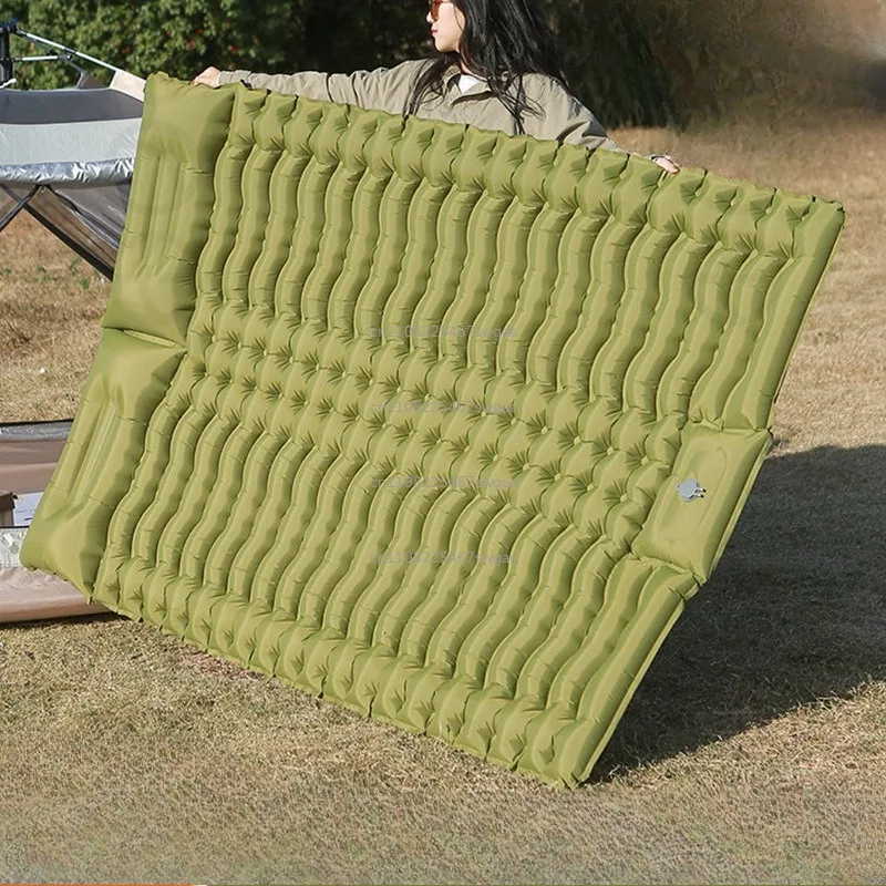 Durable Long-Lasting Portable Foot Pump Double Inflatable Camping Mat, Thickened TPU Breathable Sleep Pad for Tent Office