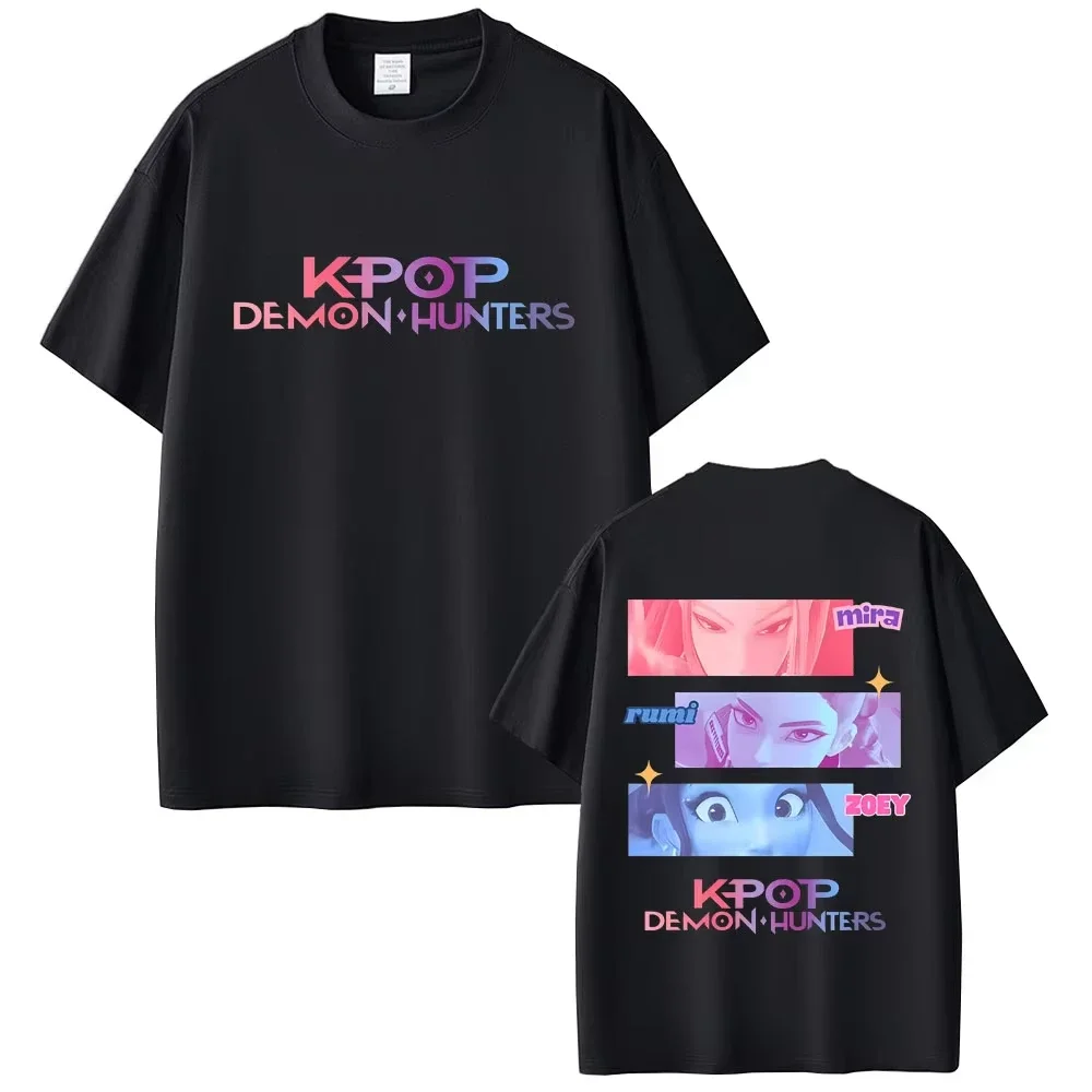 فيلم KPop شيطان الصيادين رومي ميرا زوي ساجا بنين ديربي النمر مزدوجة الوجهين طباعة تي شيرت الرجال النساء موضة عادية القطن تي شيرت