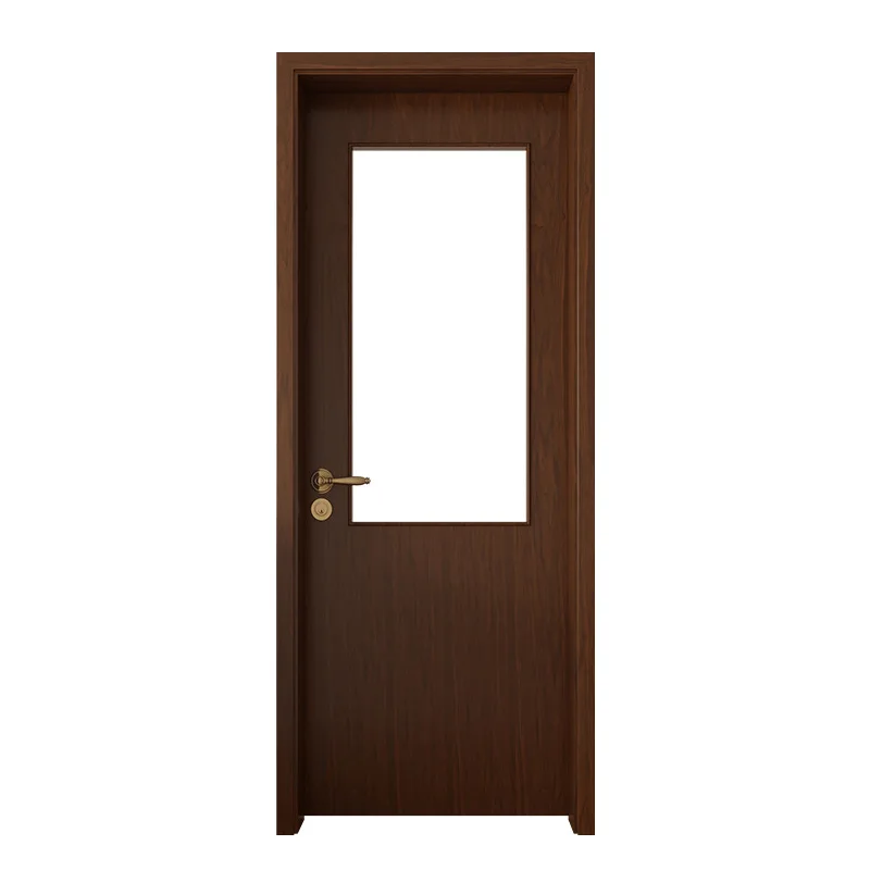 Solid wood paint door indoor room bedroom swing walnut glass single door solid wood composite