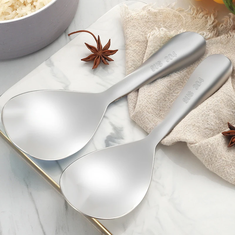 

1pcs Stainless Steel Rice Spoon Metal Silverware Food Serving Scoop Thicken Dinnerware Rice Scoop kitchen Cooking Utensils