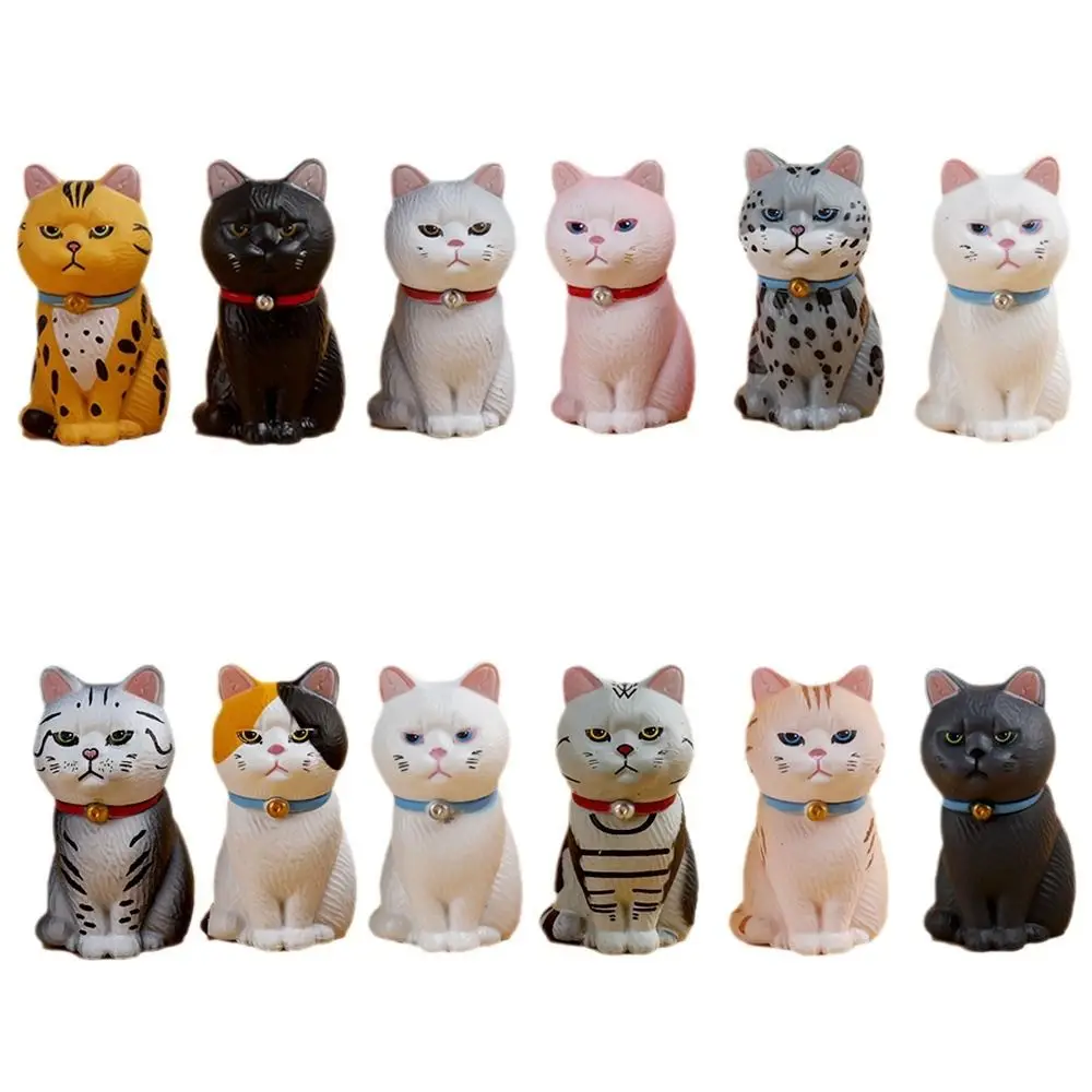 PVC Statue Simulated Cat Model Doll Small Bell Mini Sitting Cat Figure Toy Cartoon Black Cat Mini Cat Ornament Car Accessories