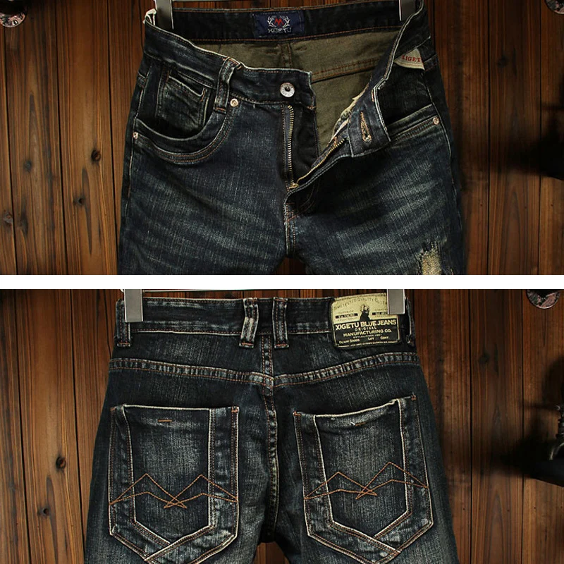 Italian Fashion Men Jeans Retro Black Blue Elastic Slim Fit Vintage Ripped Jeans Men Embroidery Patchwork Designer Denim Pants