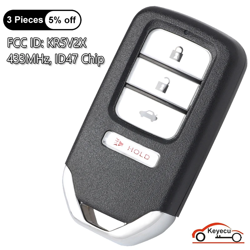 

KEYECU 4 Buttons 433MHz ID47 Chip for Honda Civic 2016 2017 2018 2019 2020 Auto Smart Remote Control Key Fob FCC ID: KR5V2X