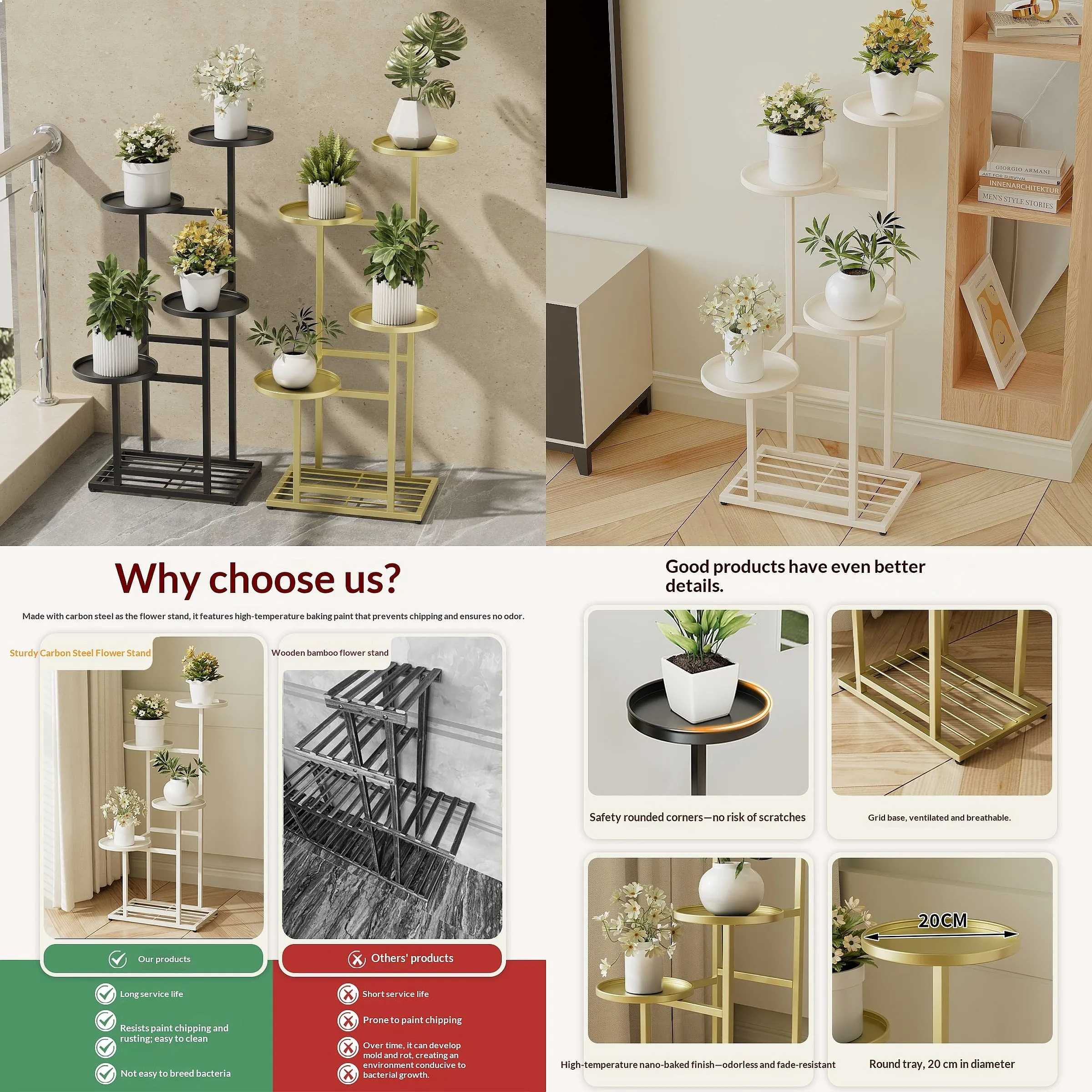 Luxury Balcony Flower Stand Multi-Pot Tiered Floor Metal Plant Shelf Ins Style Space-Saving Home Indoor  Soportes Para Plantas