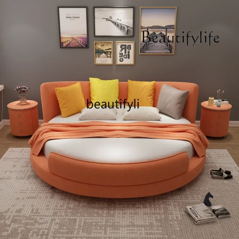 Large round Double Modern Minimalist Fabric Bedroom Fashion round Bed Small Apartment Couple 1.8 M 2.2 Marriage Bed