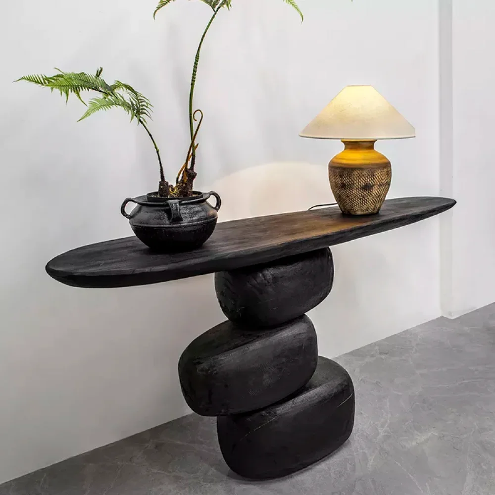 

m for Style Console Home Solid Wood Desk Table Art Ornament Retro Black Furniture Furnishing Articles m