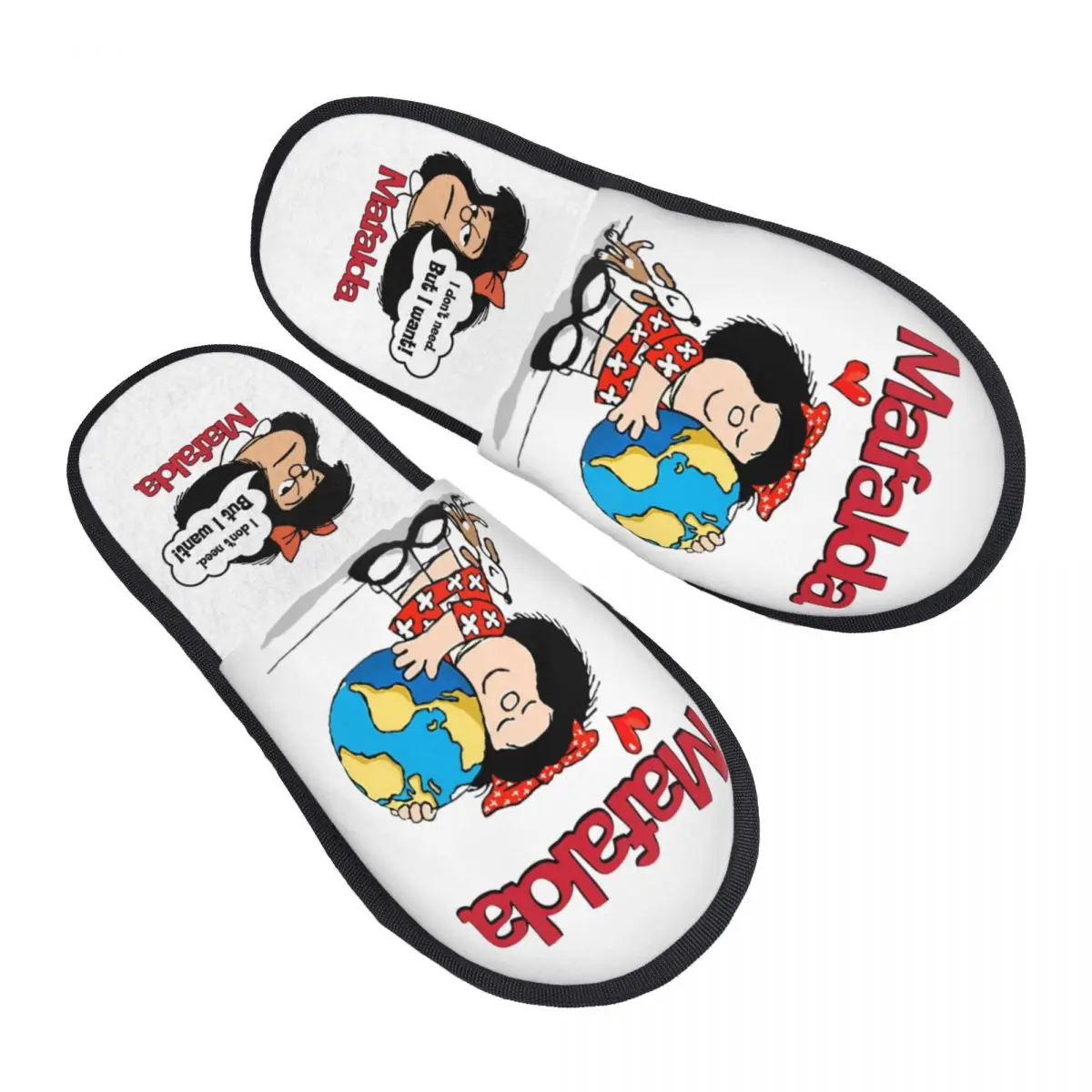 Quino Mafalda Winter Slippers Living Room I don't need But I want Soft Household Fur Slippers Slides Anti-skid