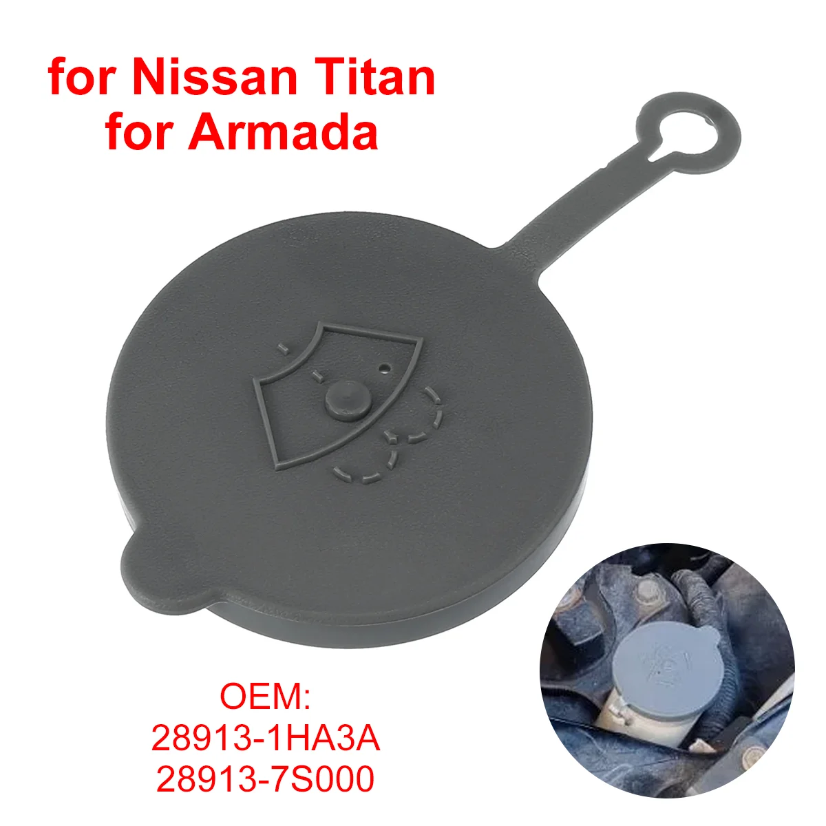 Car Windshield Wiper Washer Tampa do reservatório de fluido, Tanque de água Garrafa Tampa, 28913-1HA3A, 28913-7S000 para Nissan Titan Armada