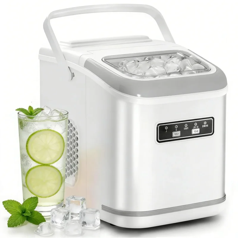 Tragbarer Eiswürfelbereiter mit Selbstreinigungsmodus & LED-Bedienfeld, Kompakte Eismaschine für Zuhause, Büro, Bar und Partys