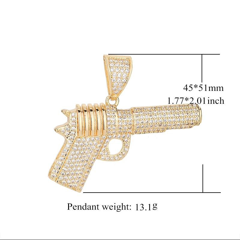 Original Hip-hop Pistol Pendant Inlaid With Zircon High-grade Copper Material, Fade Resistant Creative Rap Essential Item