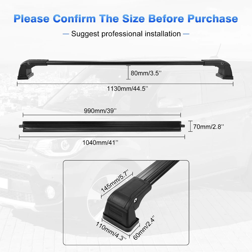 Car Roof Rack Cross Bars for KIA Soul 2014-2019 SUV Luggage Kayak Cargo Hard-Shell Carrier Roof Rail with 4 Keys 100LBS Load