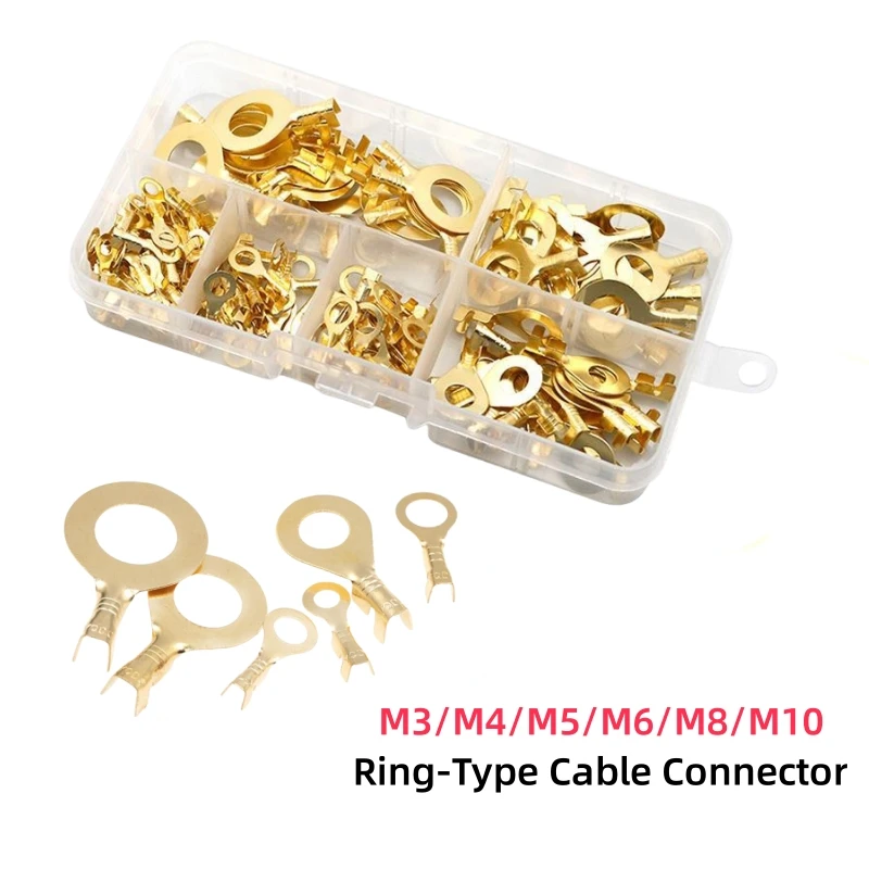 150-540pcs M3/M4/M5/M6/M8/M10 Round Terminal Block O-type Lugs Terminals Cold-Pressed Connector Copper Tab Wiring Nose