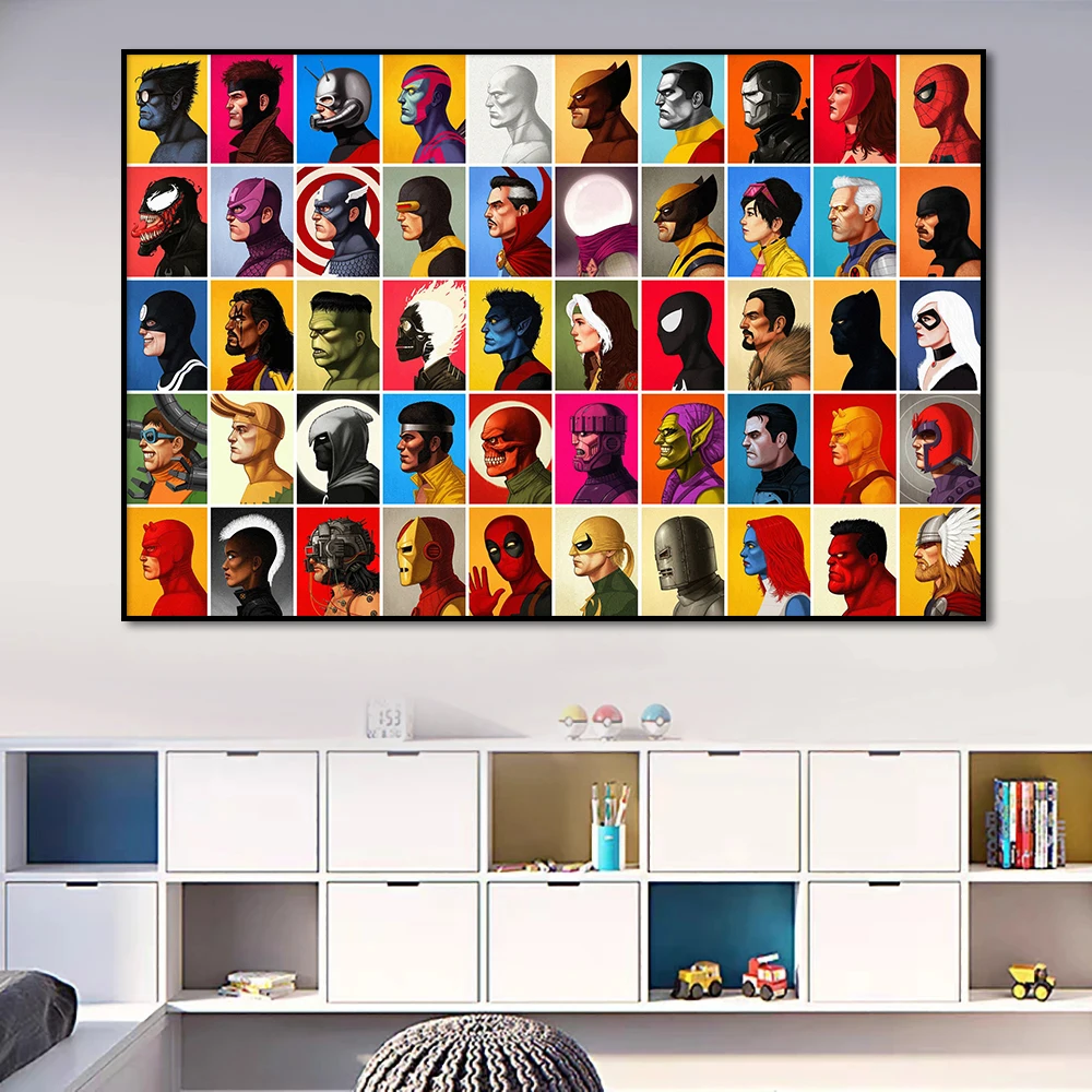 

Super Hero Collage Head Shot Poster Disney Wall Art Canvas Painting Print Spiderman Picture for Living Room Home Decor Cuadros