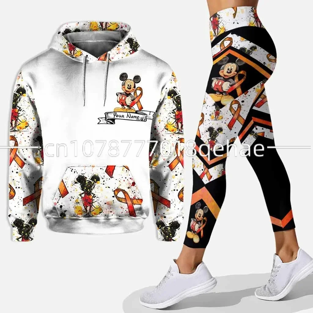 Disney-Conjunto de sudadera con capucha y Leggings de Mickey y Minnie para mujer, pantalones de Yoga de Minnie, pantalones de chándal, traje deportivo de moda